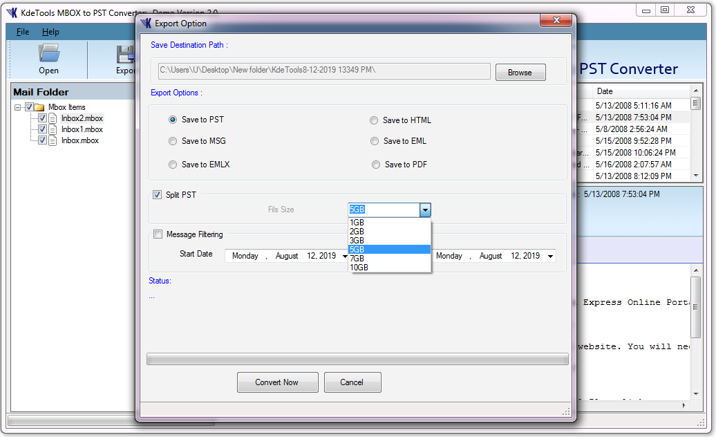 kdetools mbox to pst converter
